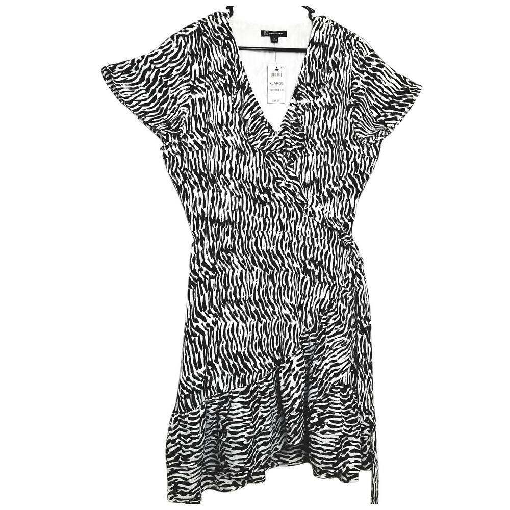 NWT - INC INTERNATIONL CONCEPTS short sleeve wrap dress XL black white zebra